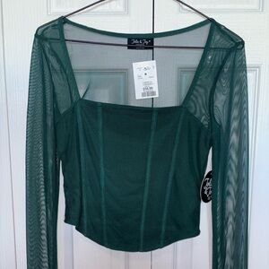 Elegant Forest Green Mesh Blouse